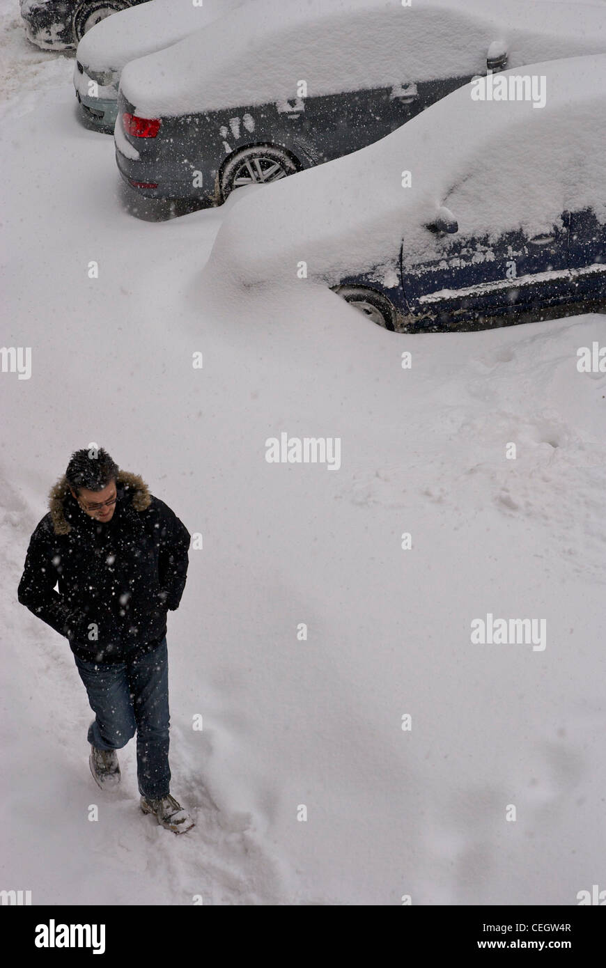 Cars stuck in blizzard during cold snap in Eastern Europe, February 2012. Some people just
