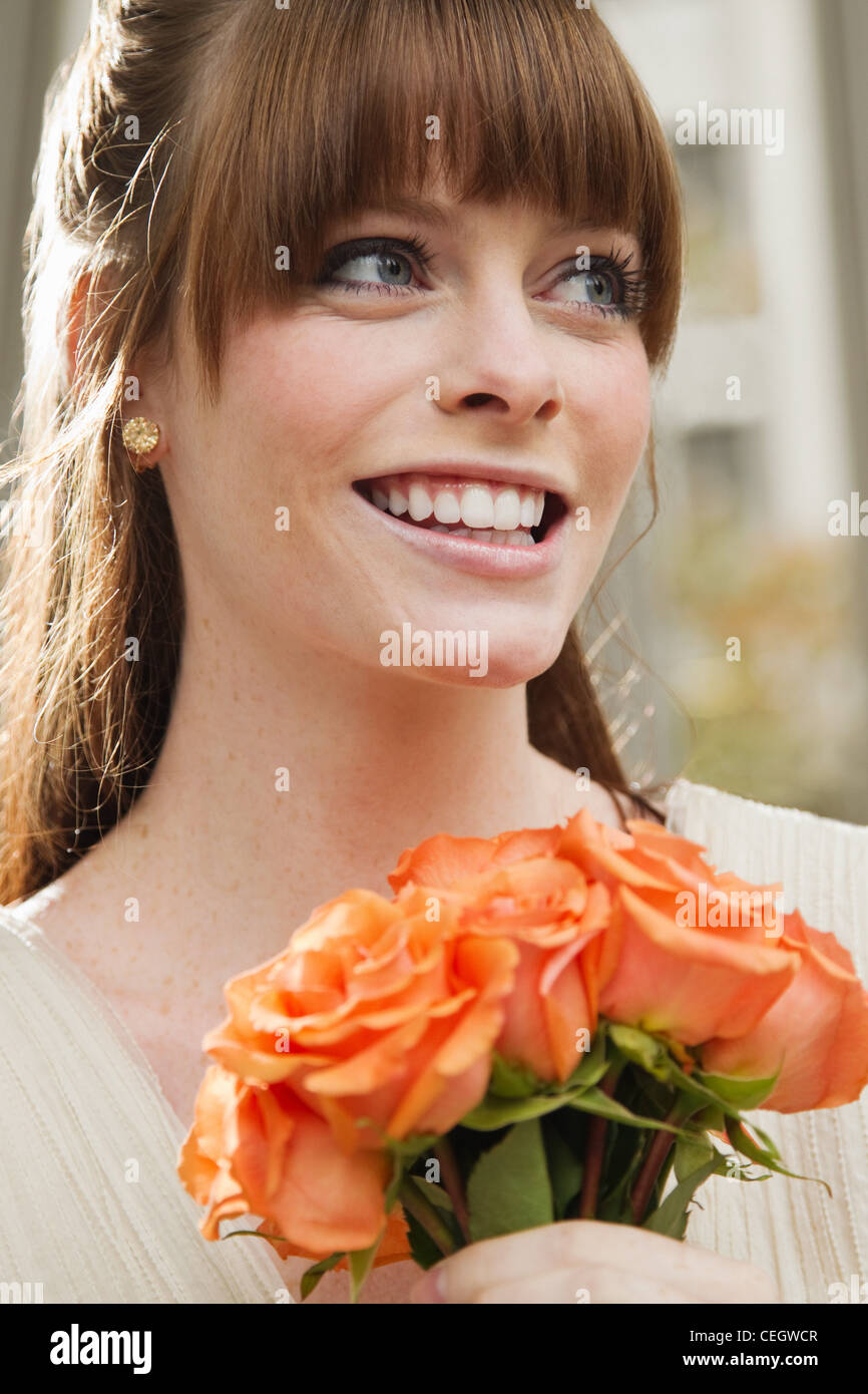 Potrait of a bride with roses Stock Photo