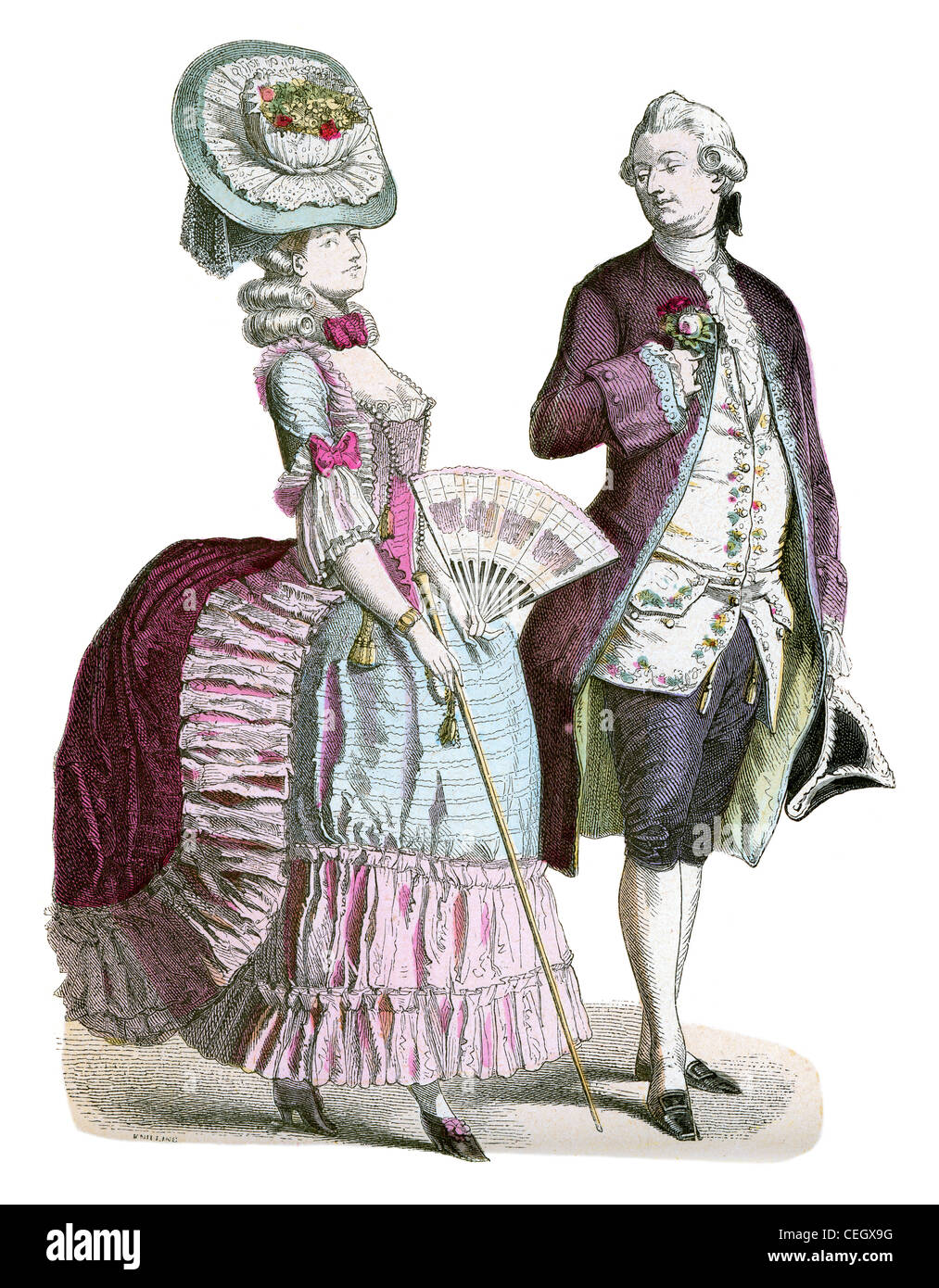 A French couple in the fashion of around 1780 Stock Photo