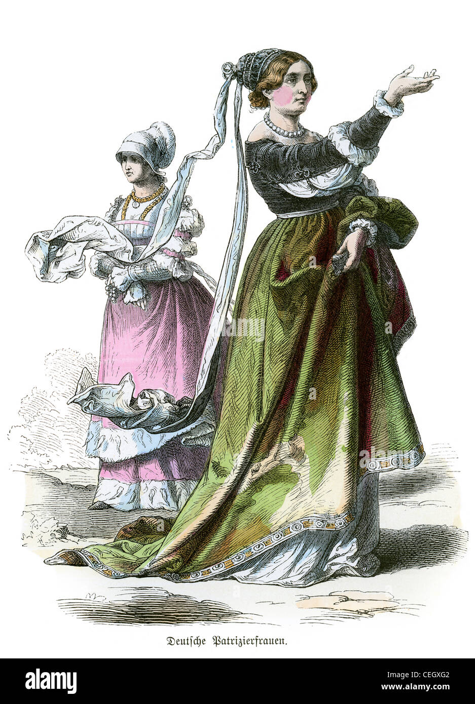 A couple of german patrician women in period fashion from the 16th century Stock Photo