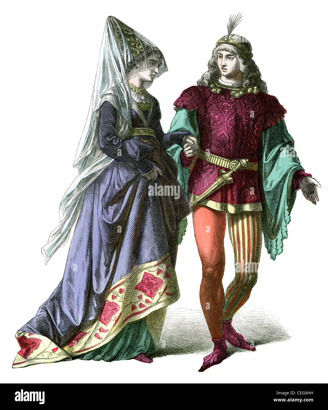 A couple wearing court costumes from the 15th century Stock Photo