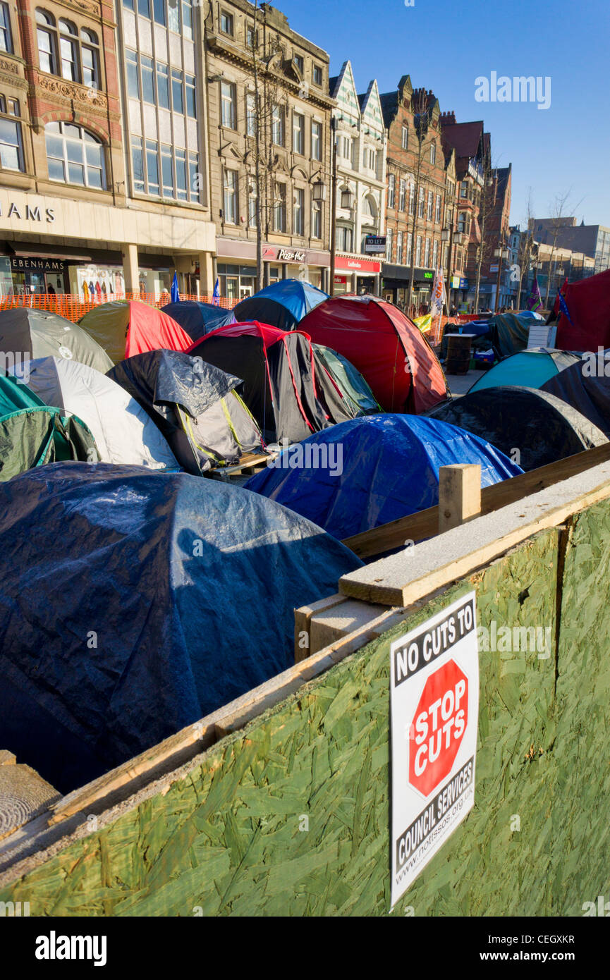 protest camp tents against Anti-corporate greed nottingham old market square england uk gb eu europe Stock Photo