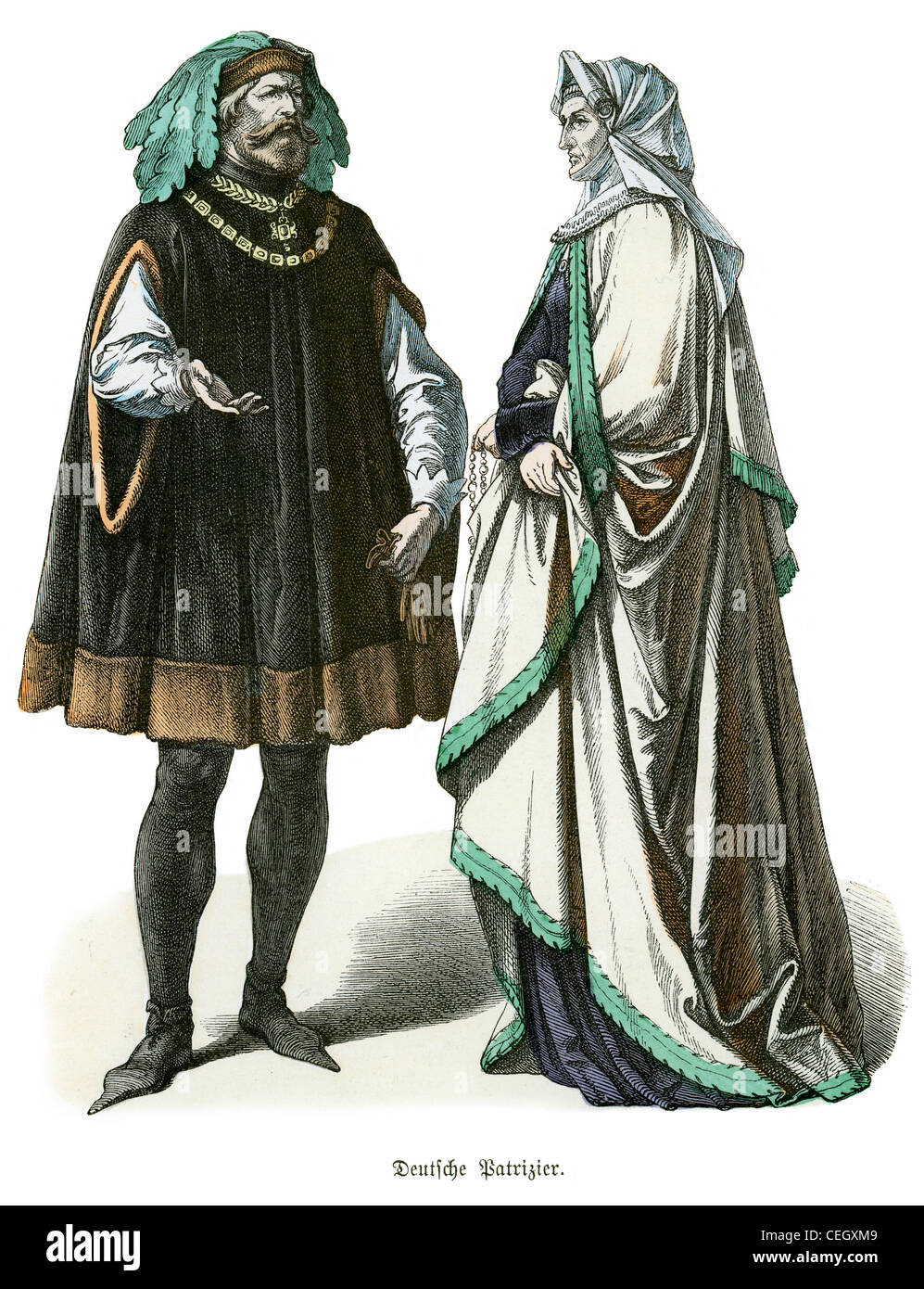 A couple of German patricians from the first half of the 15th century Stock Photo