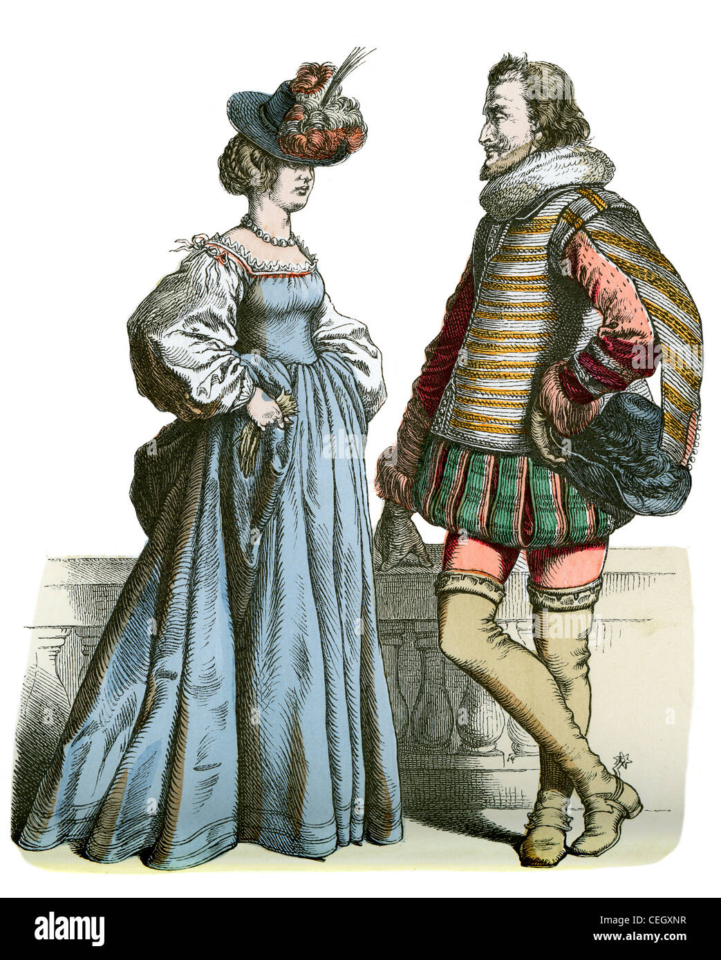 A noble man and woman in the fashion of the 17th century Stock Photo