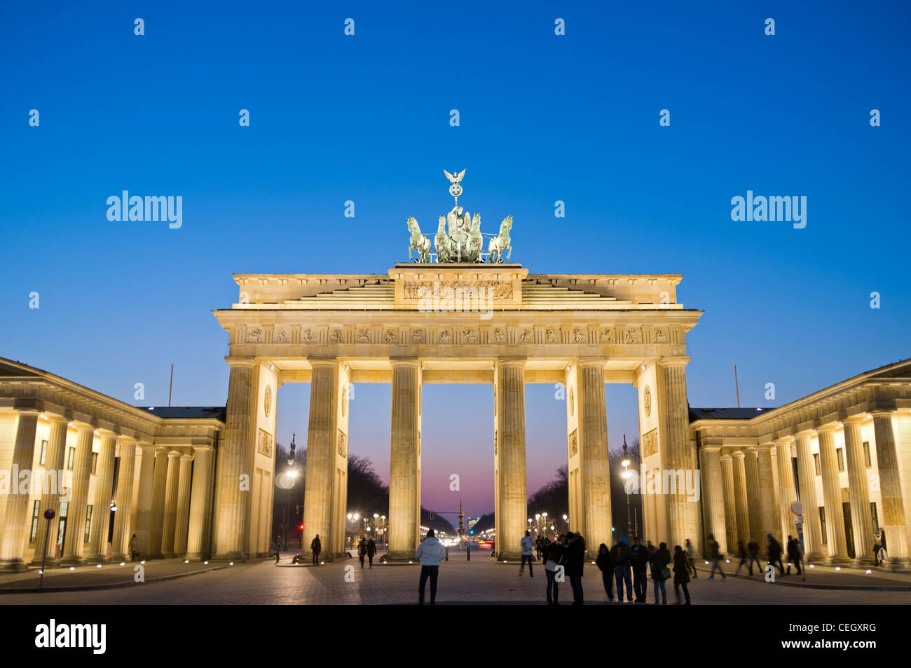 View of Brandenburg Gate at night in Berlin Germany Stock Photo