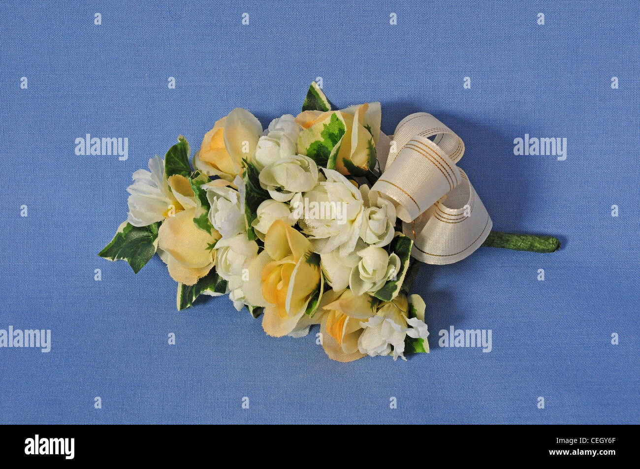 Wedding corsage made from artificial flowers Stock Photo