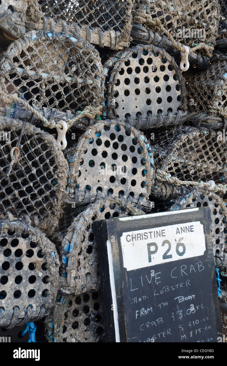 stacked lobster crab pots uk Stock Photo Alamy