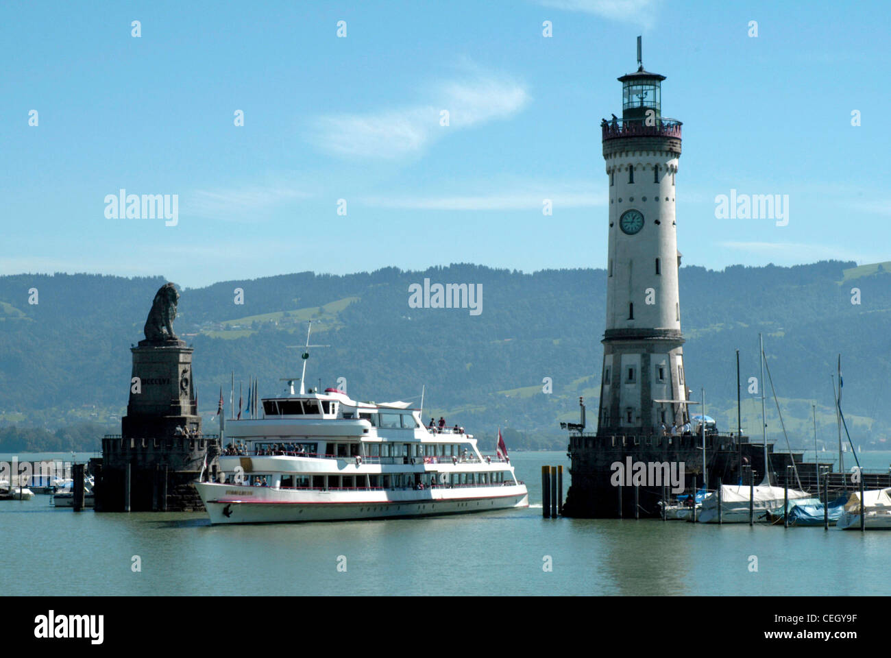 Harbour entrance of Lindau in Lake Constance with the New lighthouse. Stock Photo