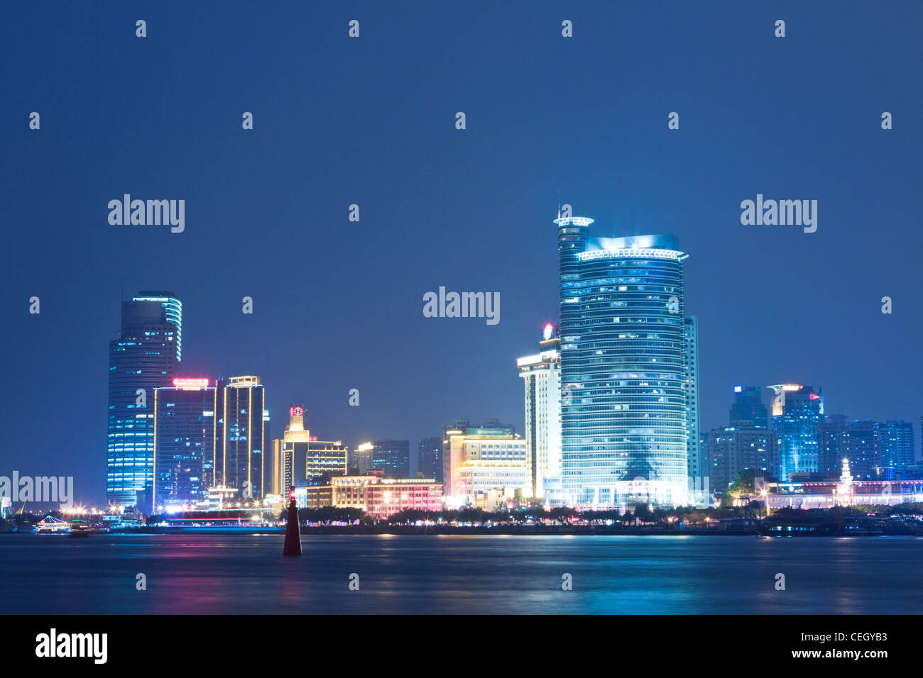 Xiaman business district downtown at night Stock Photo