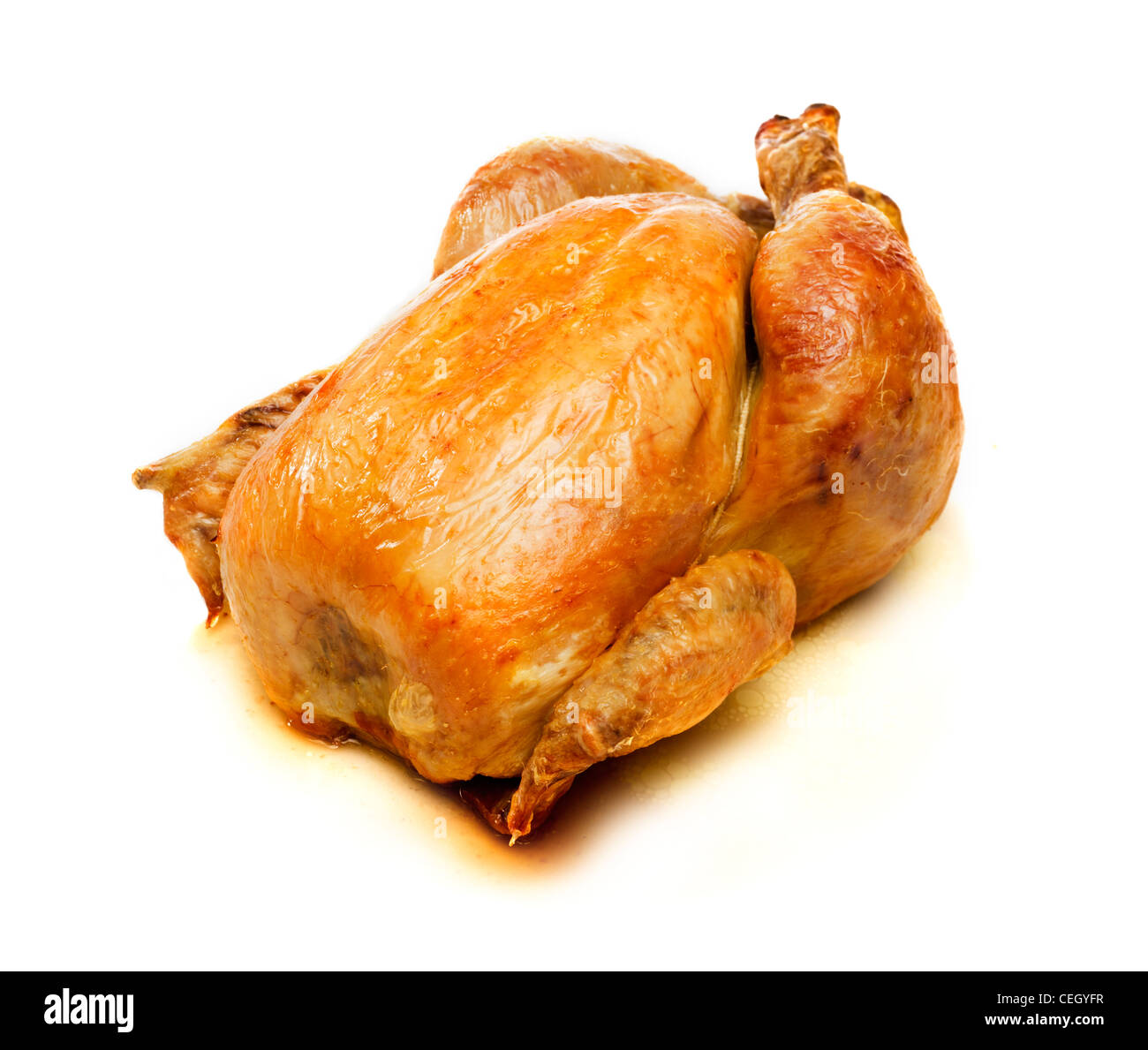 Roast chicken on white background Stock Photo