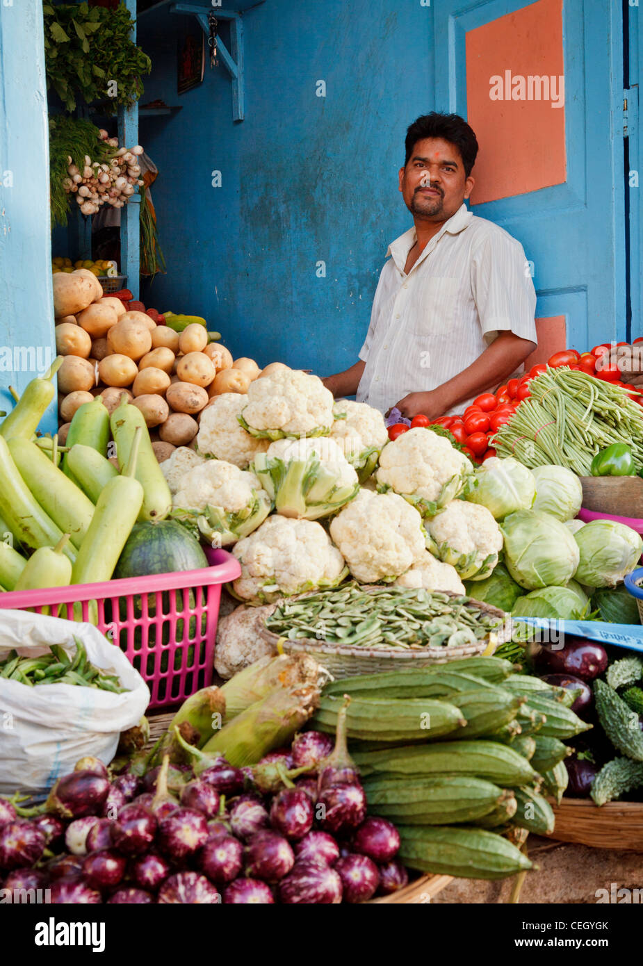 Indian Vegetable seller in Bombay Stock Photo Alamy