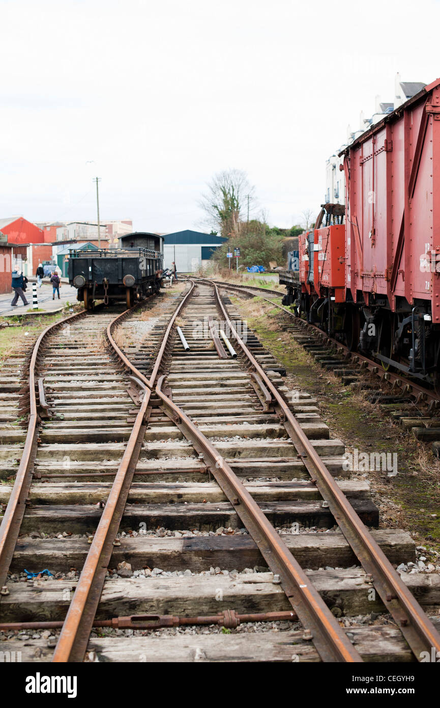 Railway tracks and old freight carriages Stock Photo Alamy