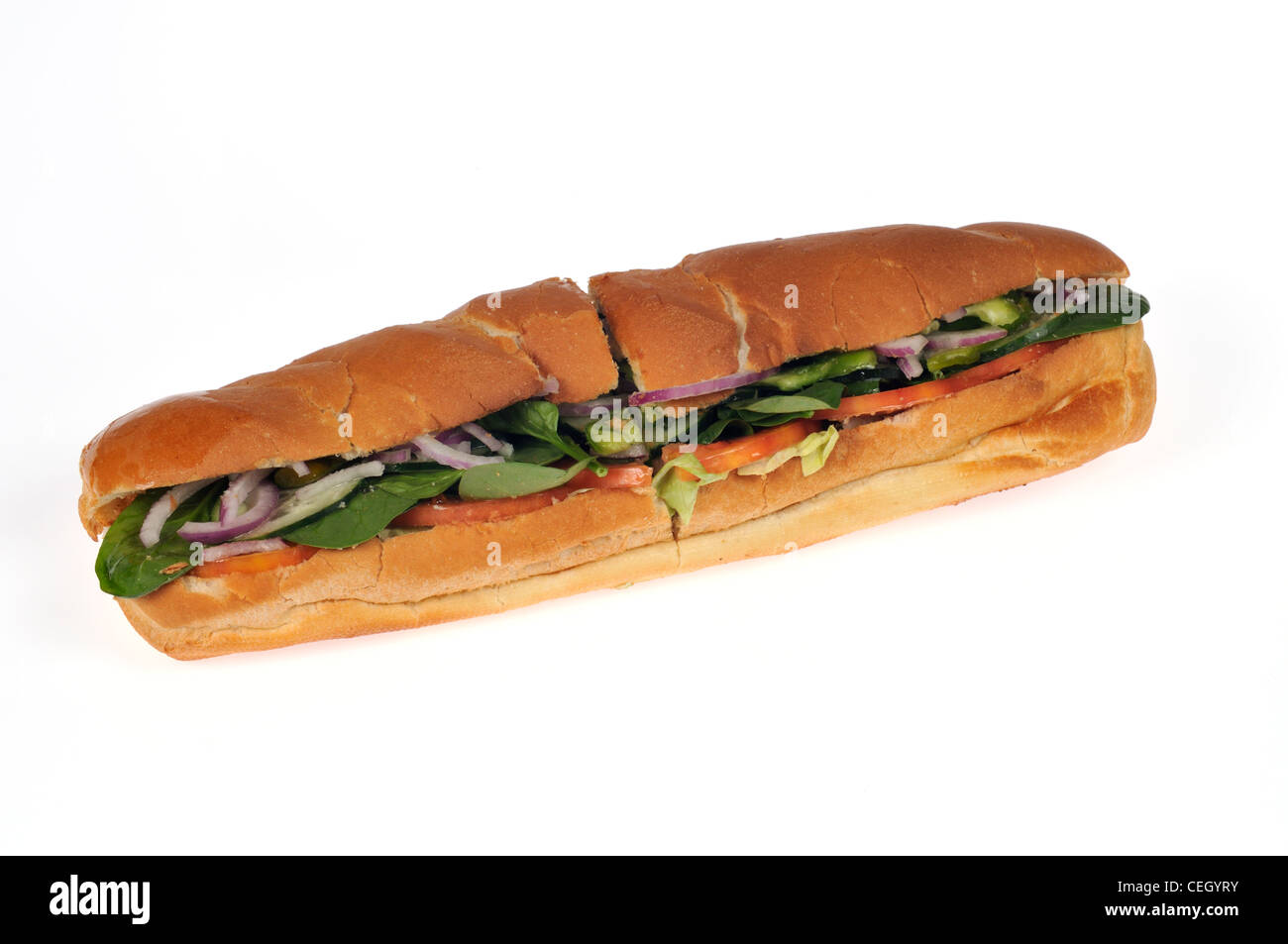 Subway Veggie delite footlong submarine sandwich on white background cutout USA Stock Photo