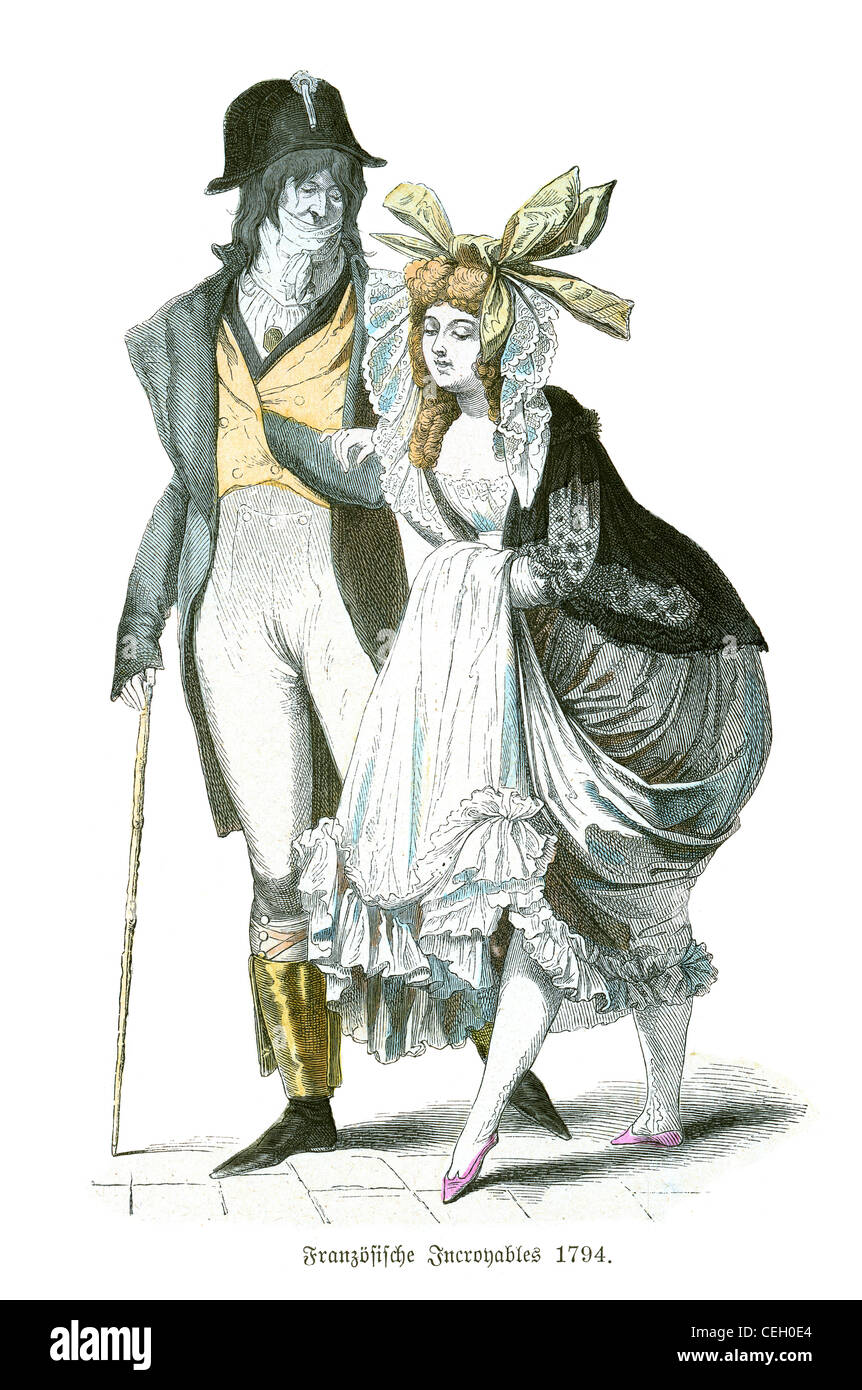 A couple in the fashion of French Incroyables  (Incredibles)  from 1794. Stock Photo