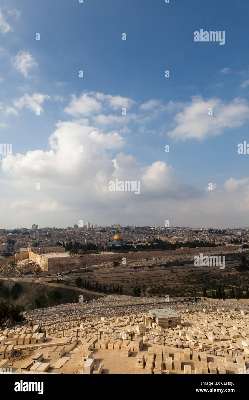 A view over the Old City of Jerusalem from the Mount of Olives Stock ...