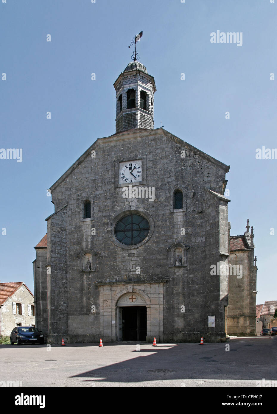 The church in Flavigny-sur-Ozerain, home of Anis de l'Abbaye de Flavigny - Aniseed factory. This appeared in the film Chocolat. Stock Photo