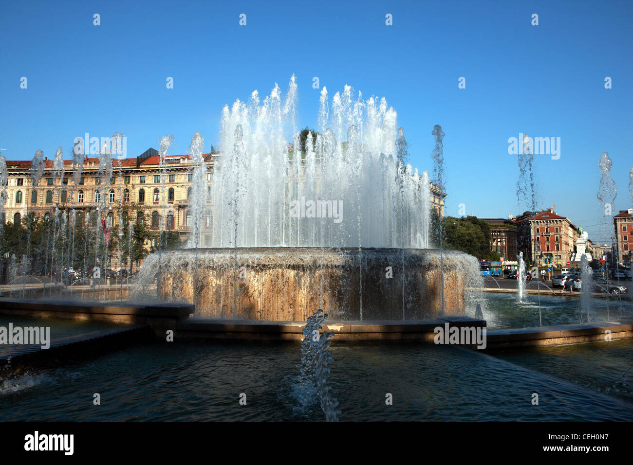 Castello Fountain in front of Sforza Castle in Milan, Italy Stock Photo