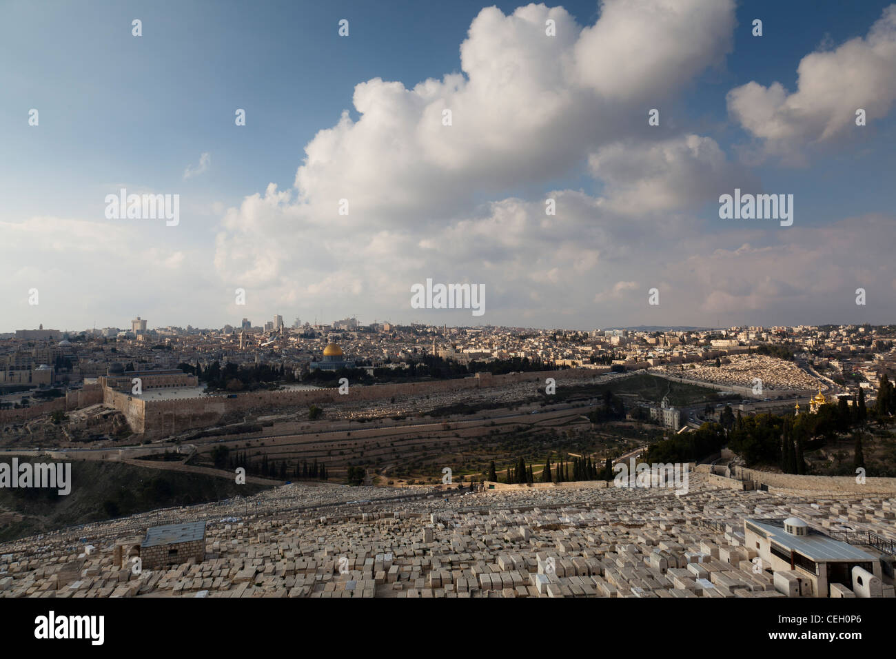 A view over the Old City of Jerusalem from the Mount of Olives Stock ...