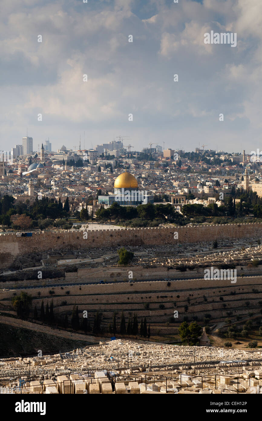 A view over the Old City of Jerusalem from the Mount of Olives Stock ...