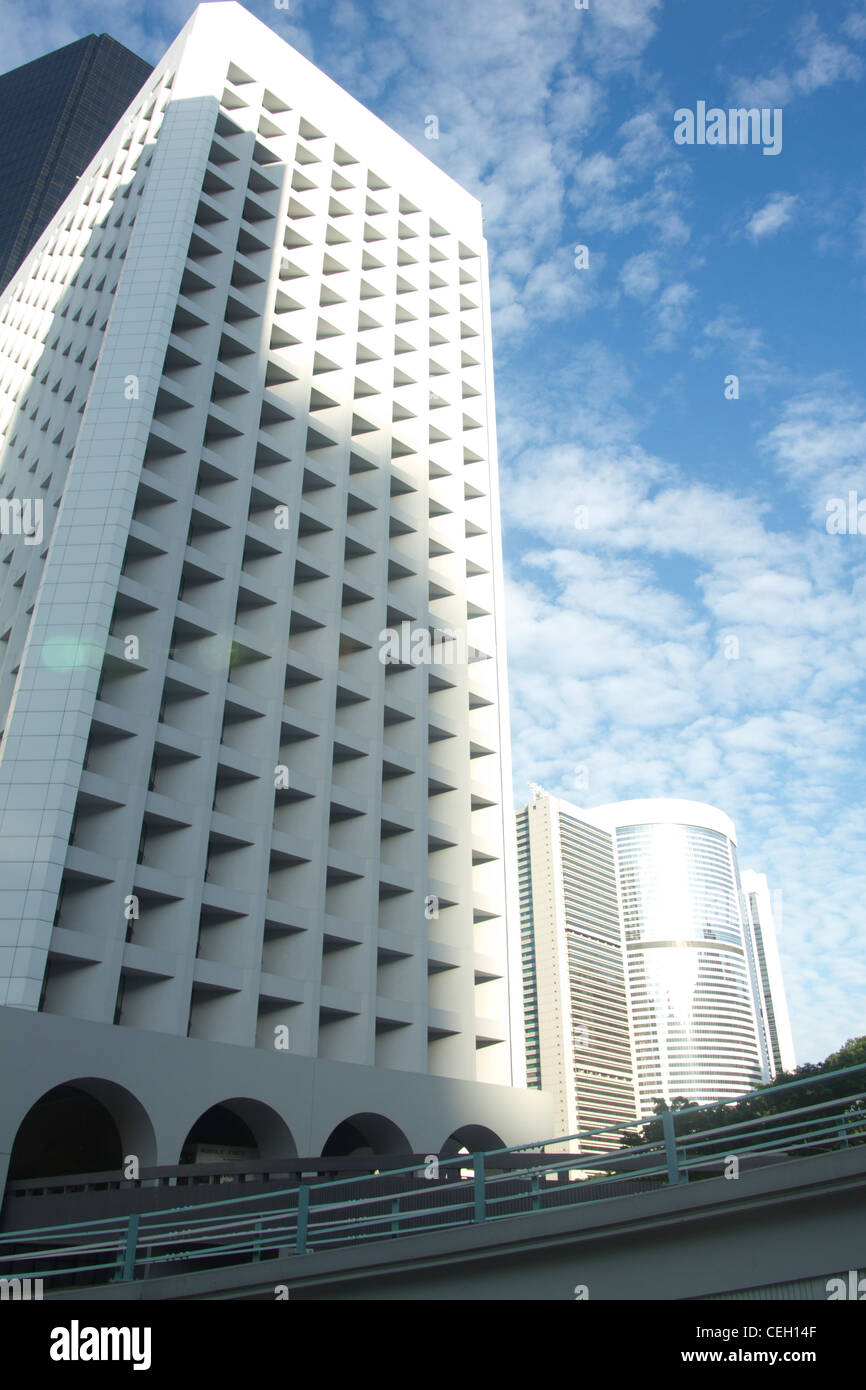 Office tower block and aerial walkway, Hong Kong Island Stock Photo