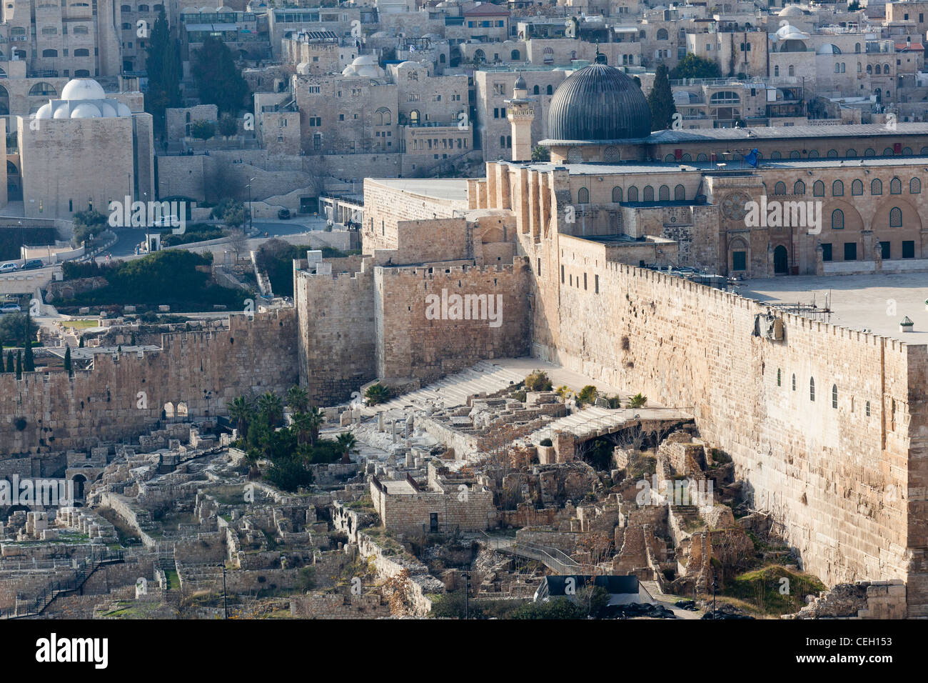 A view over the Old City of Jerusalem from the Mount of Olives Stock ...