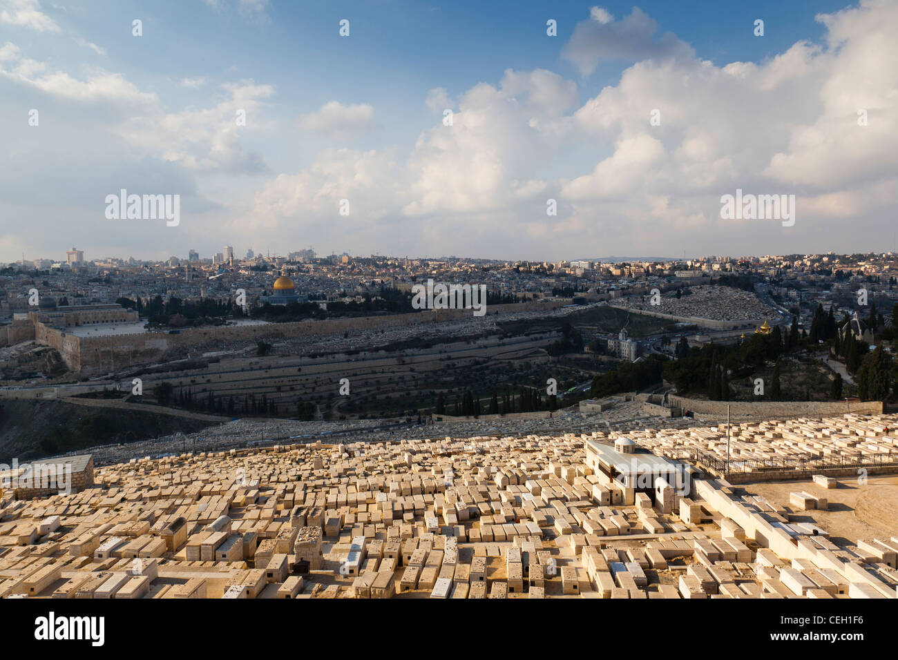 A view over the Old City of Jerusalem from the Mount of Olives Stock ...