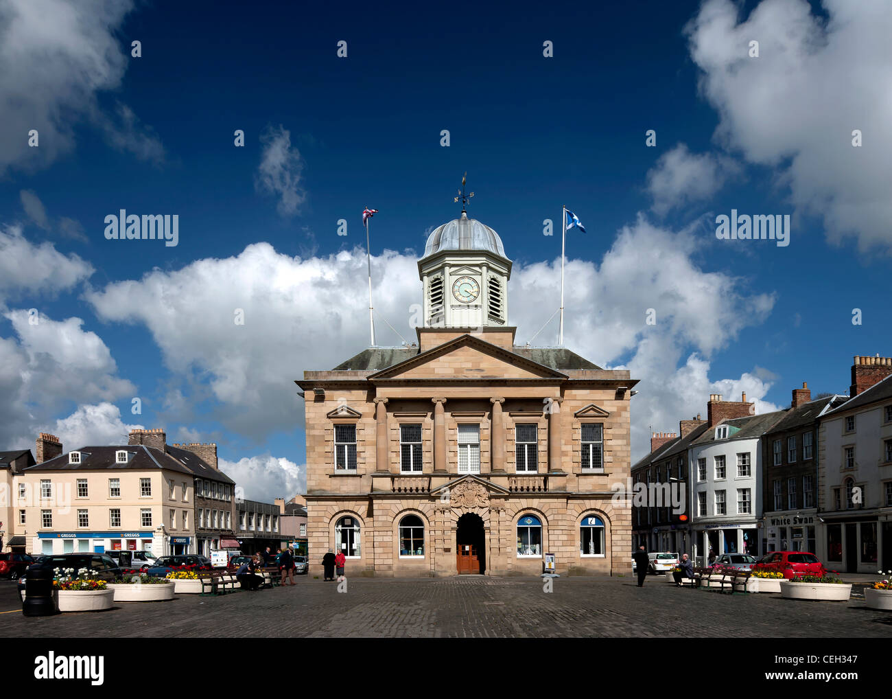 The Town Hall and Market Place, Kelso, Scottish Borders, Scotland Stock