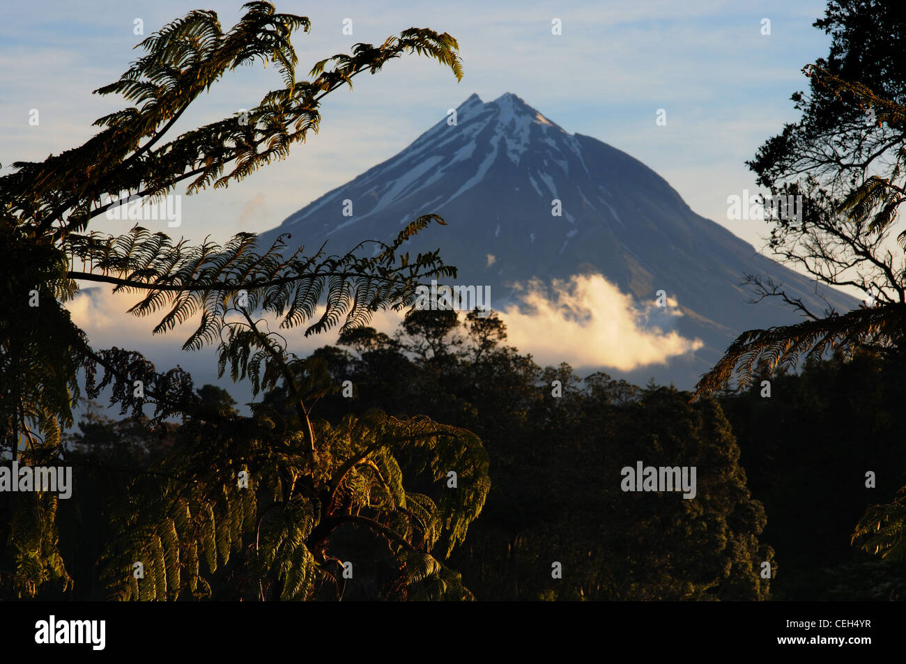 Mount Egmont (Taranaki) in New Zealand at Sunset Stock Photo