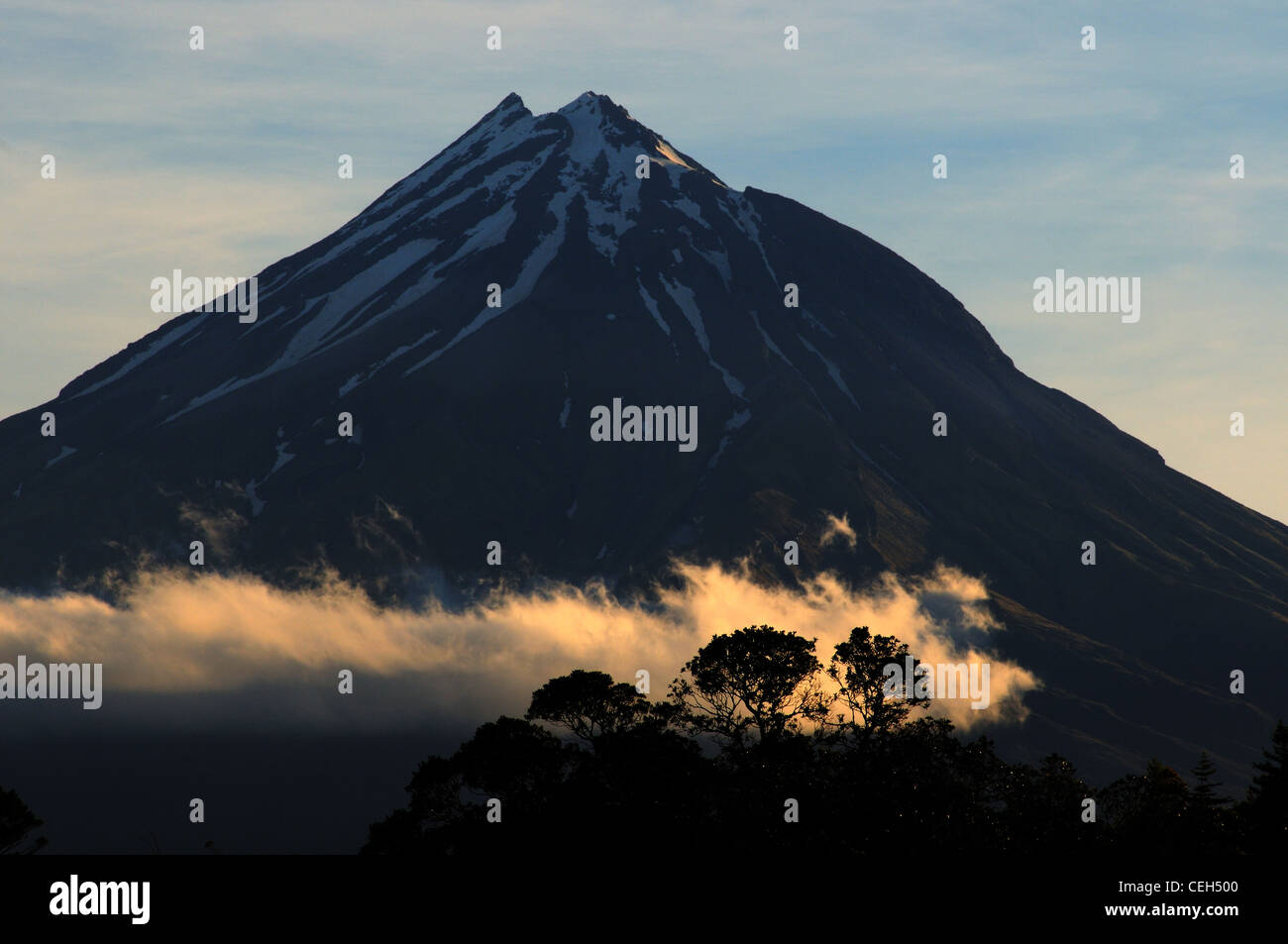 Mount Egmont (Taranaki) in New Zealand at Sunset Stock Photo