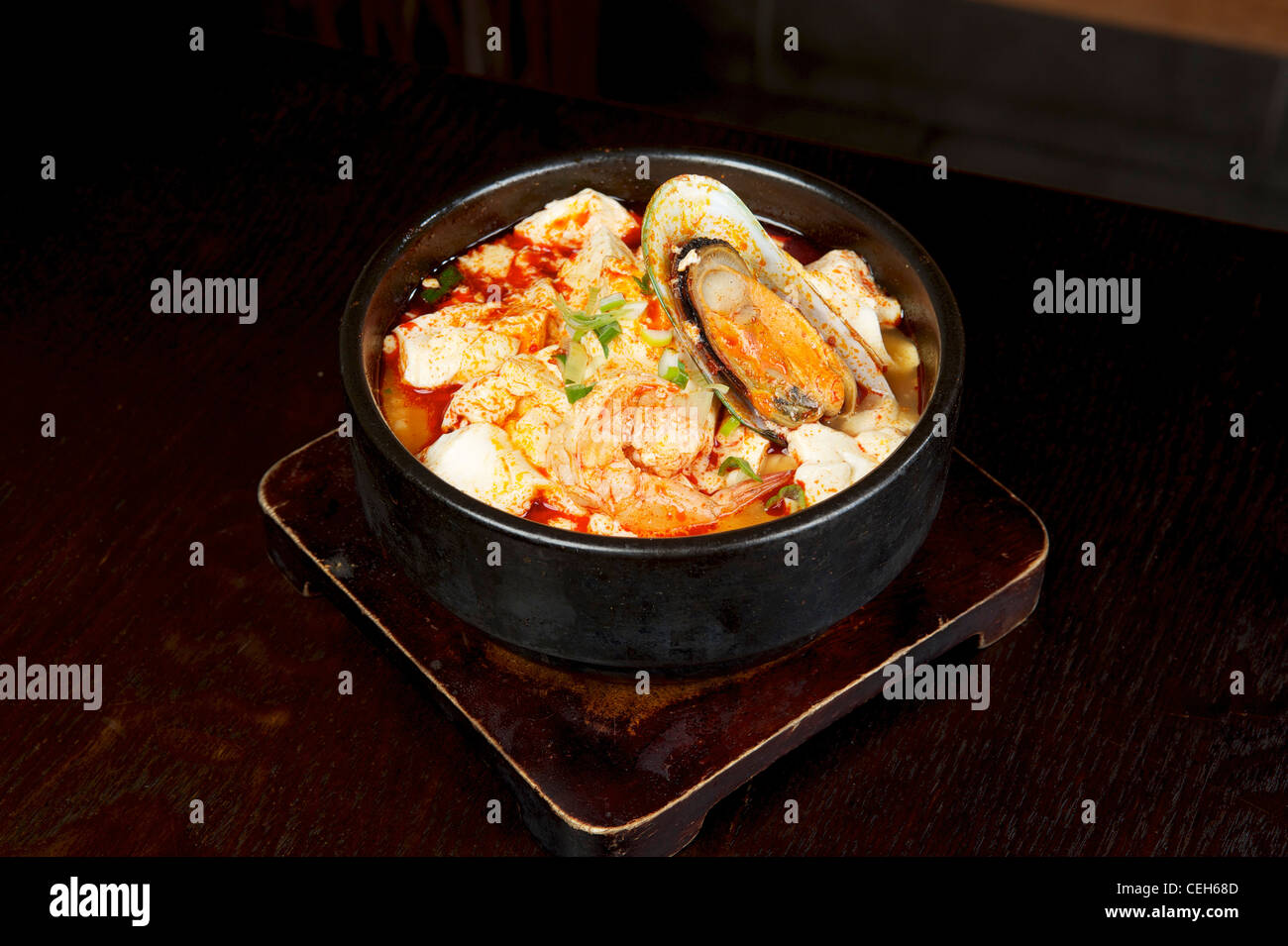 Korean Kim chi (kimchi) with mussels Stock Photo