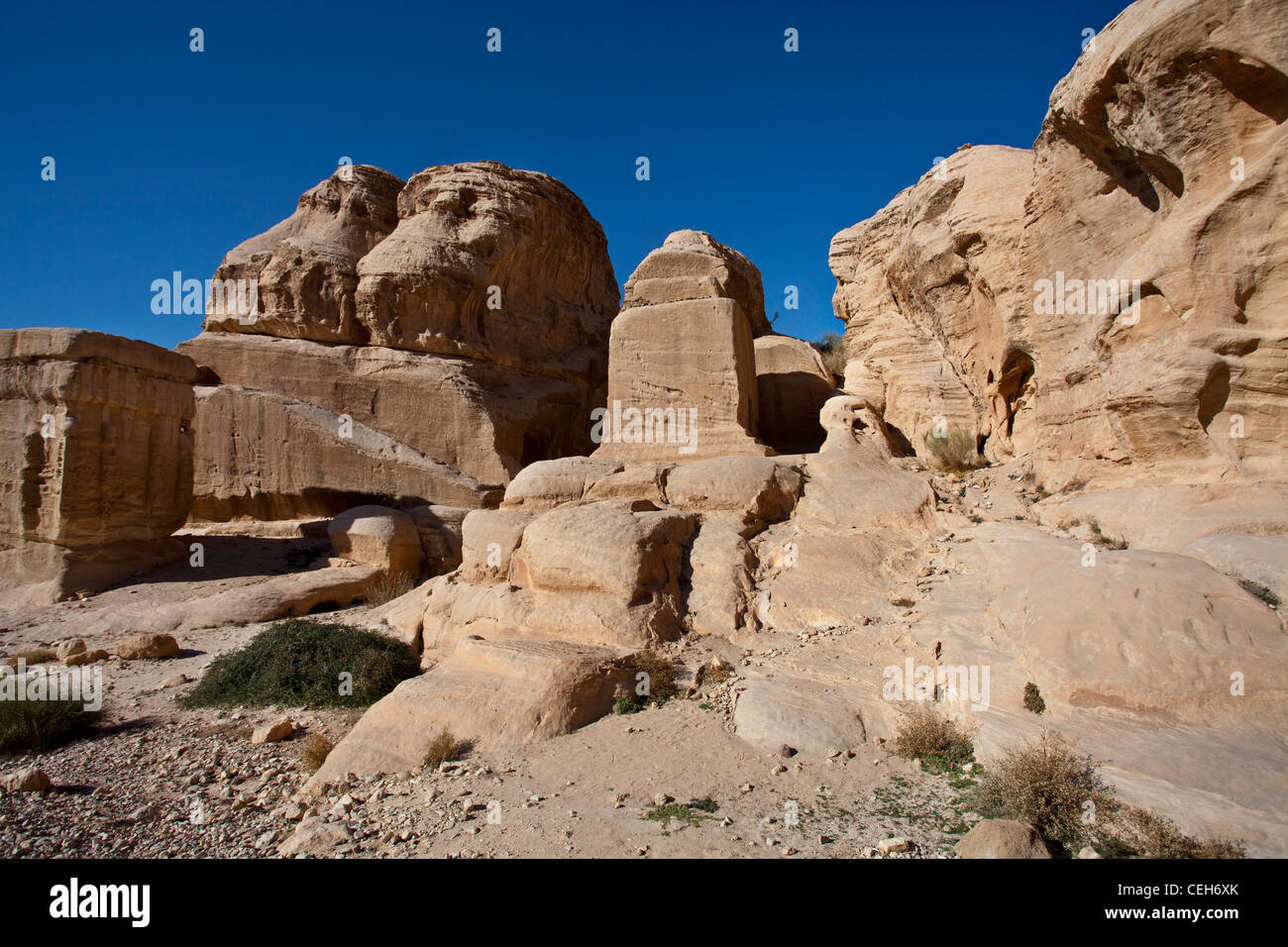 “Jinn block” in Petra or Al-Batrā. Jordan. Stock Photo