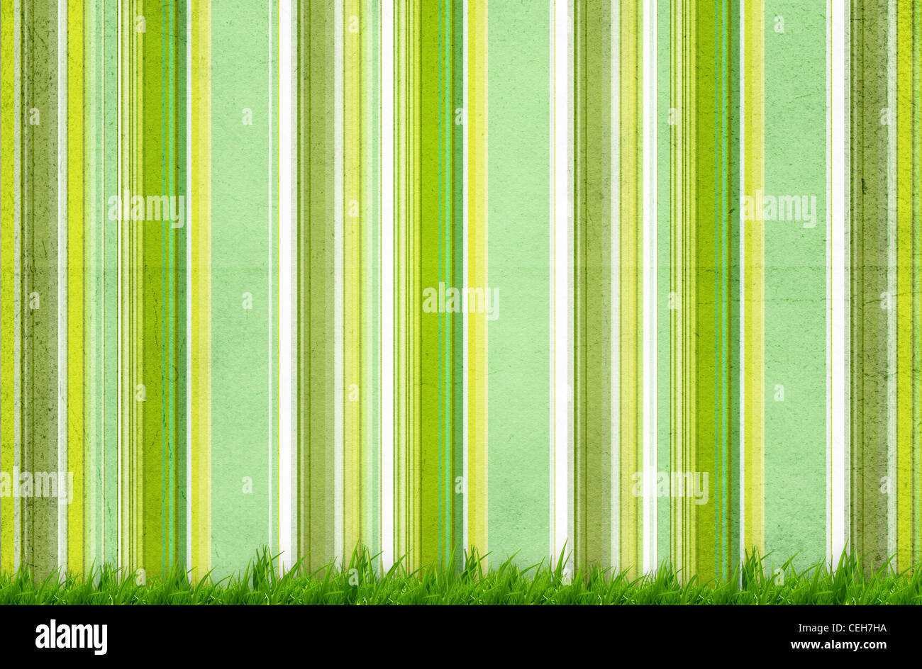 Green grass in front of beautiful paper wall Stock Photo
