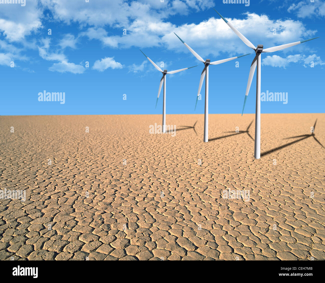 Wind turbines in desert. Stock Photo
