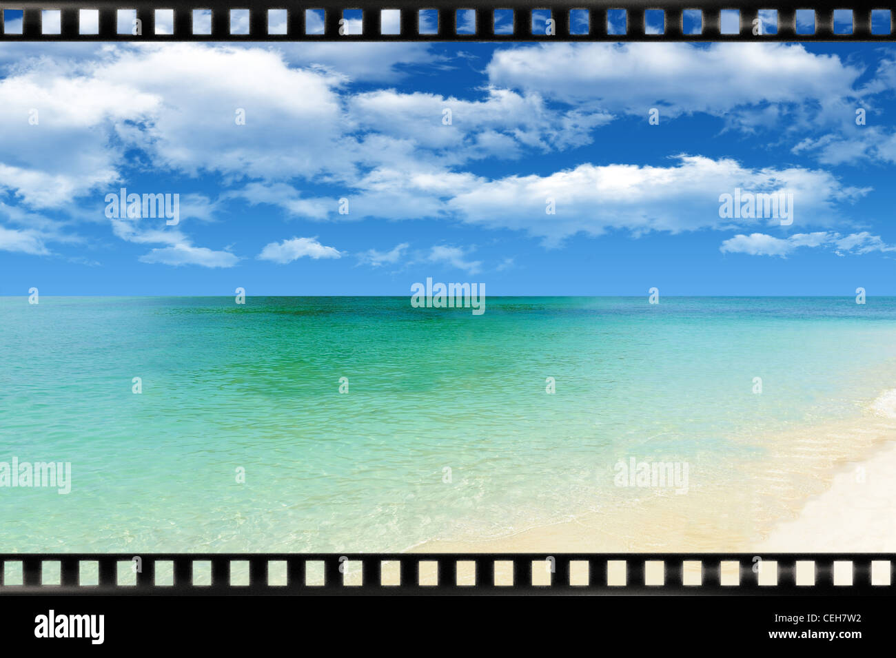 Beautiful remote beach with film frame Stock Photo