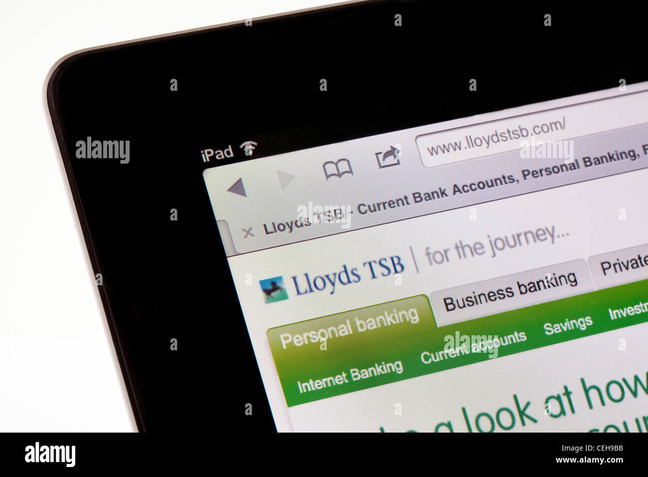 Lloyds TSB Bank website for internet banking online, on an Apple iPad 2 Stock Photo