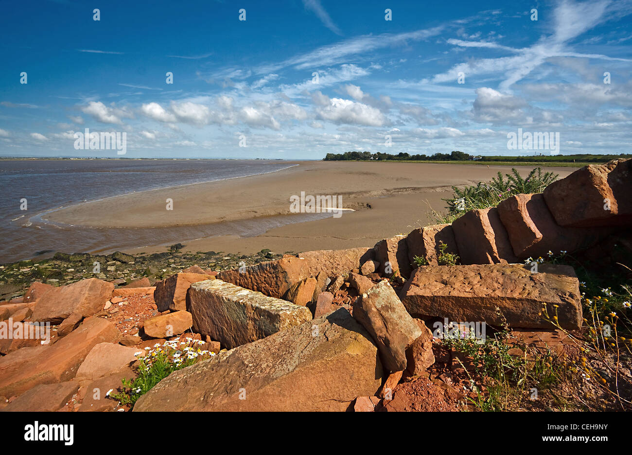 View up the Solway Estuary from the Embankment at the dismantled Solway Viaduct Stock Photo