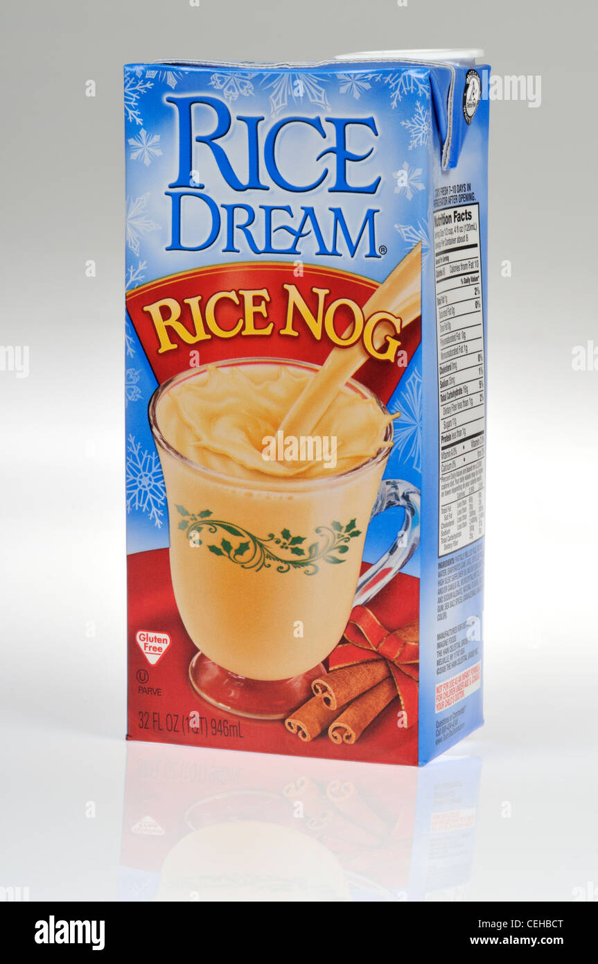 Carton of gluten-free rice nog on white background cutout Stock Photo