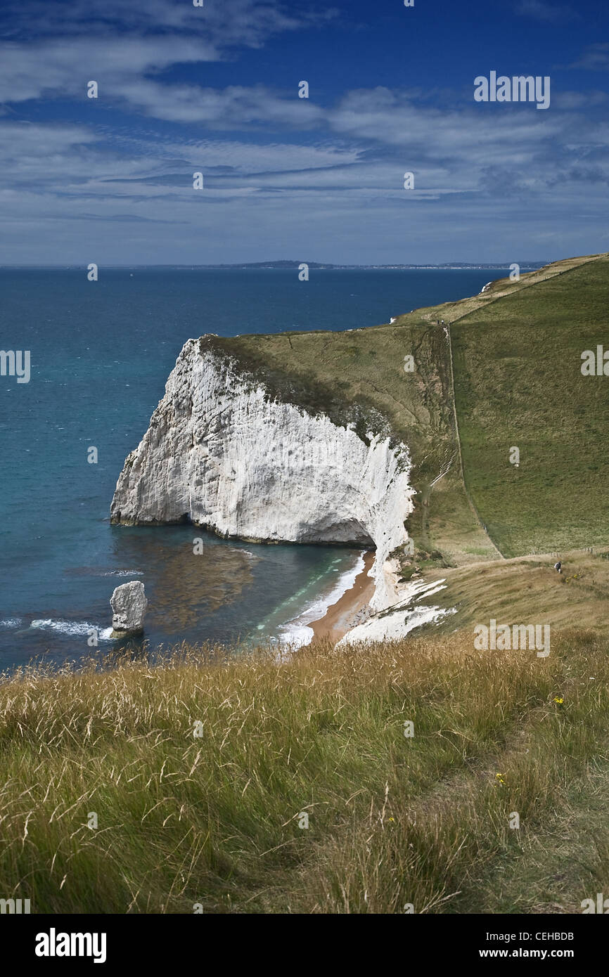 A view of Bat's Head looking west towards White Nothe on the coastal footpath on the Jurassic coast in Dorset, UK. Stock Photo