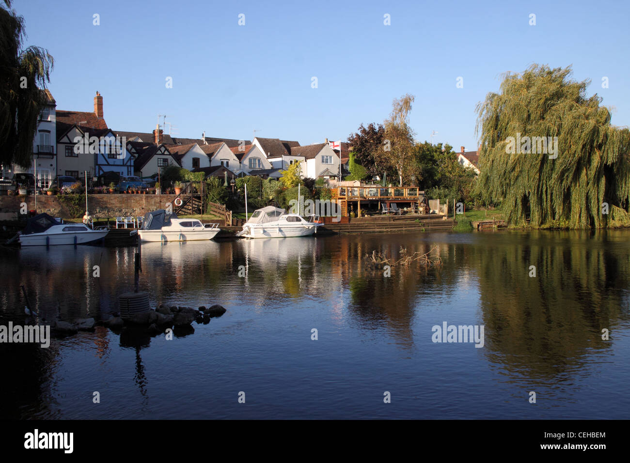 Bidford on Avon, Warwickshire, with boats, river bank properties, and a