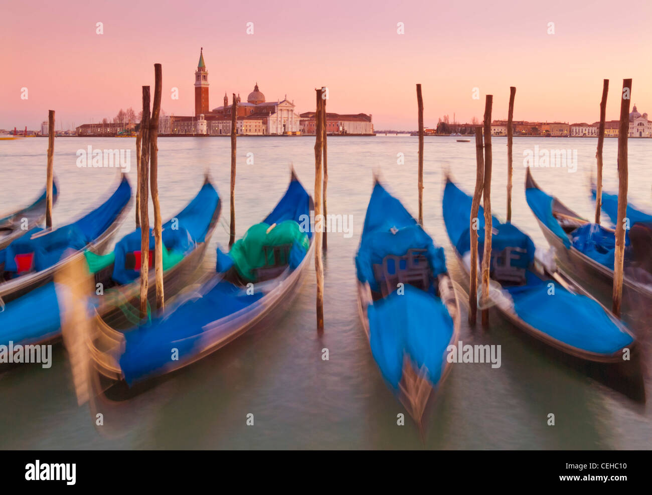 Italy venice italy moored gondolas on the Grand Canal Venice opposite the Island of San Giorgio Maggiore italy eu europe Stock Photo