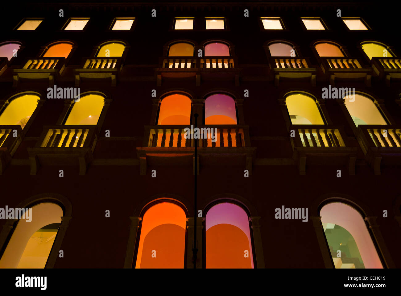 Coloured lights in the windows of the Benetton building in Venice Italy EU  Europe Stock Photo - Alamy