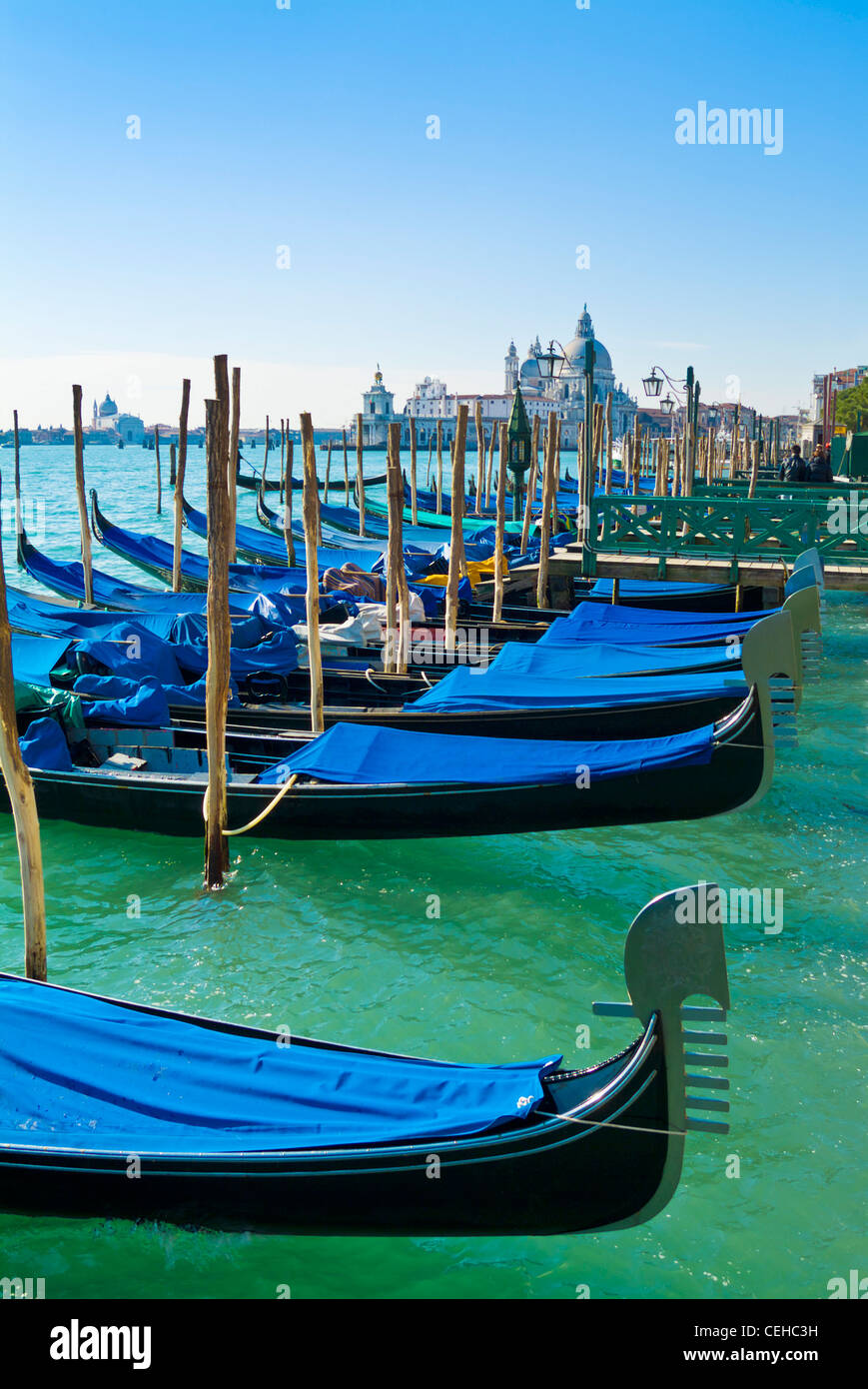 Gondolas moored in the Bacino di san Marco Venice italy eu europe Stock Photo