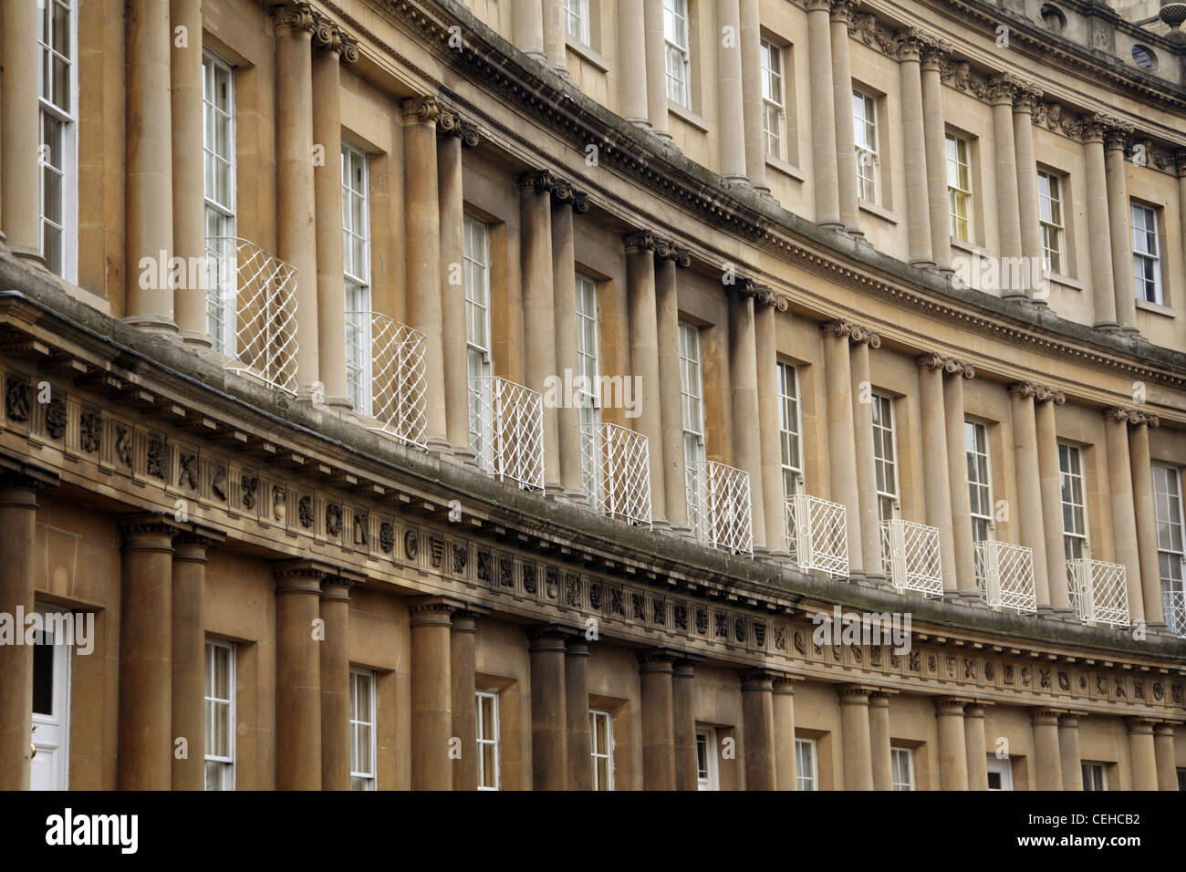 Close-up of Georgian Buildings in Royal crescent Bath Stock Photo