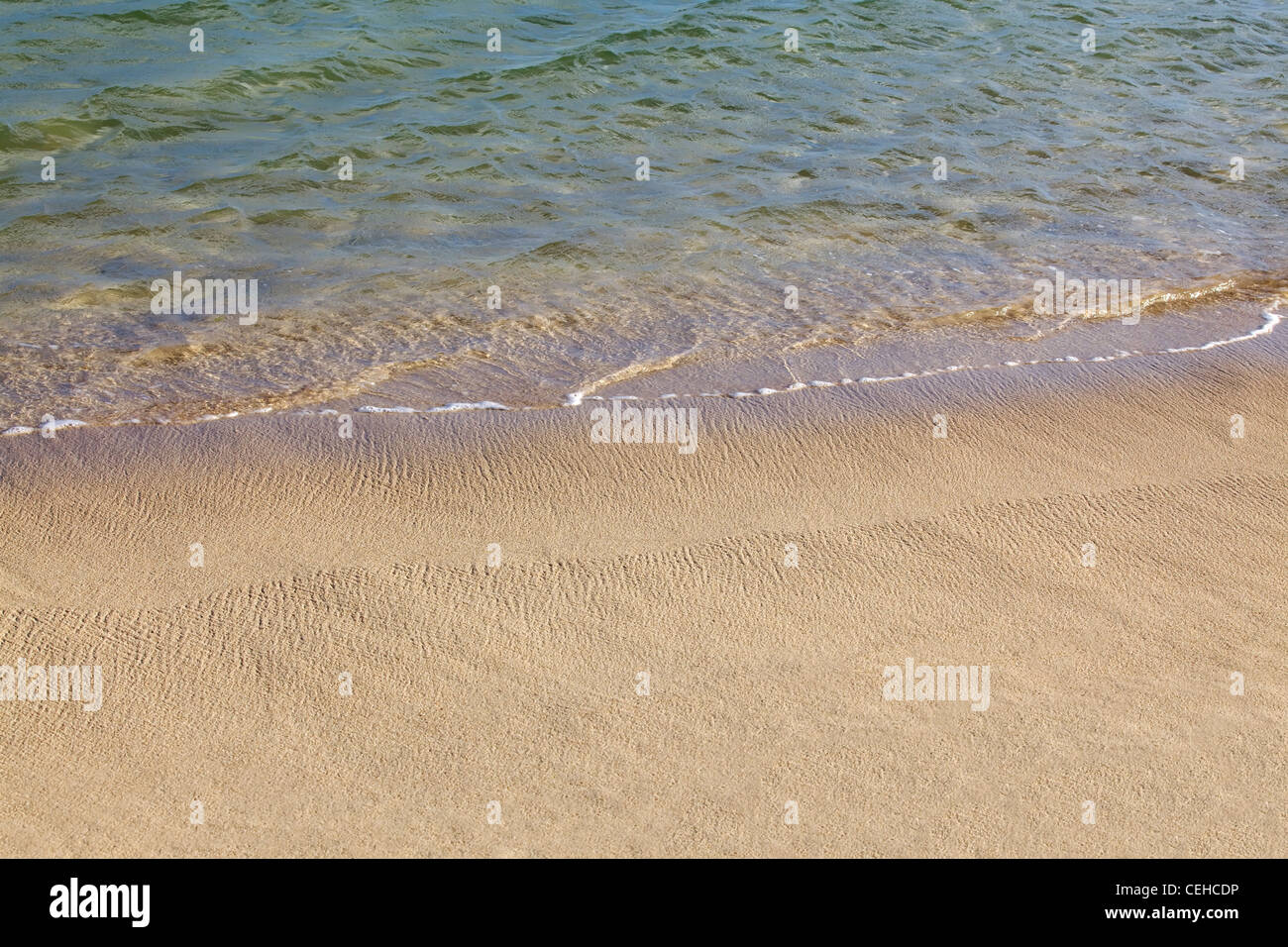 Brown sandy beach with wave on tropical island Stock Photo