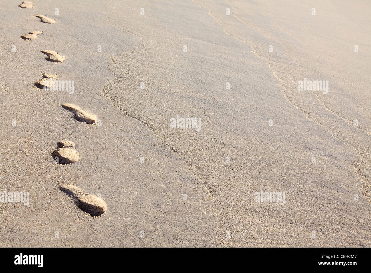 Brown sandy beach with wave on tropical island Stock Photo