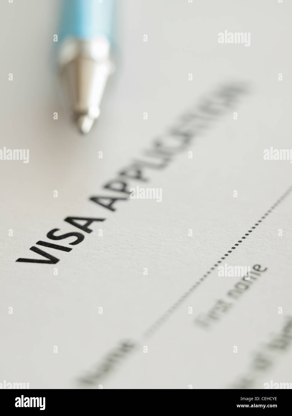 VIsa application form with pen, shallow DOF,for immigration,travel,social issues themes Stock Photo