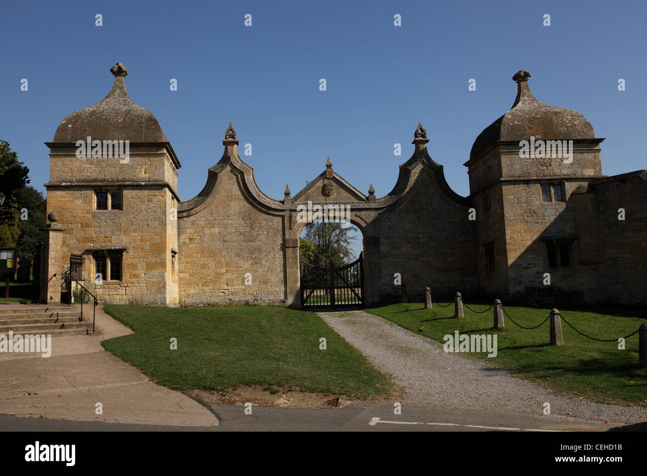 Gateway to Campden House in Chipping Campden, Gloucestershire, a pretty