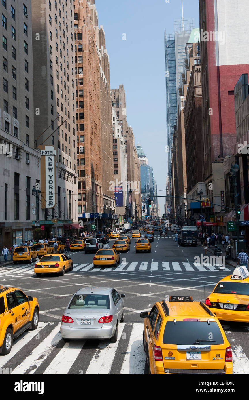 Yellow Taxi's on the streets of New York. USA Stock Photo