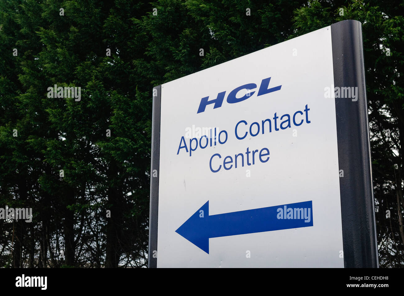 Sign for HCL Apollo Contact Centre, where nearly 400 jobs are under threat Stock Photo