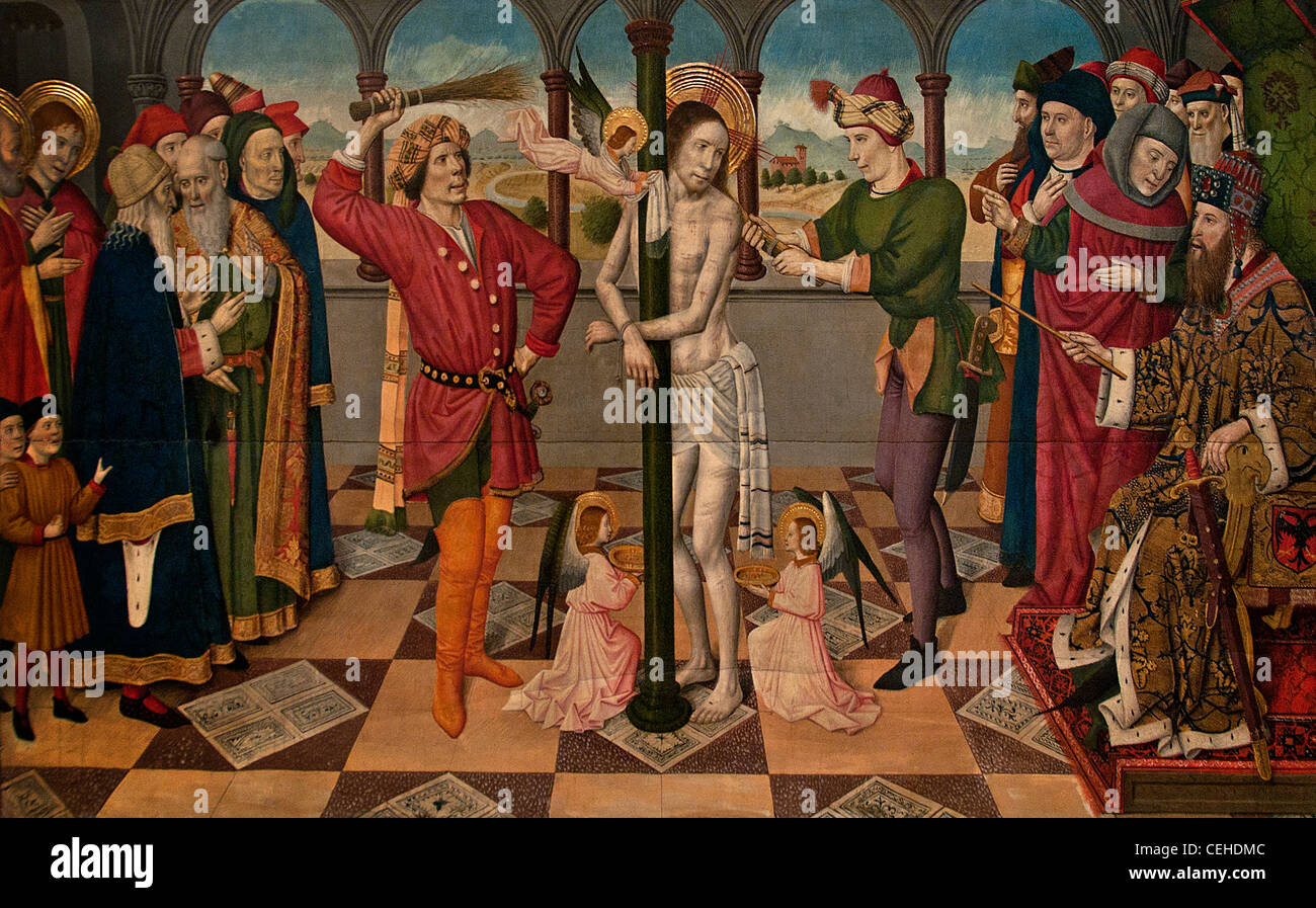 La Flagellation 1455 by Jaume Huguet 1415-1492 Spain Spanish Stock Photo
